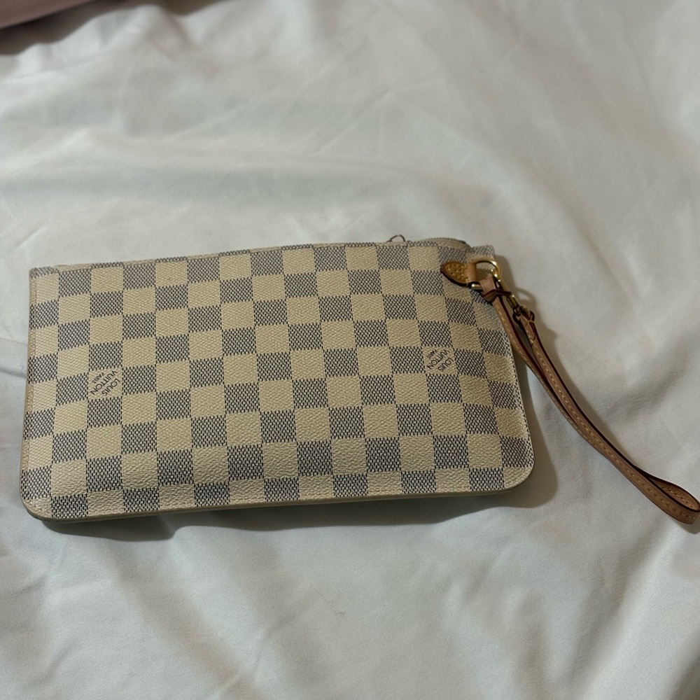 Louis Vuitton Checkered Clutch in Cream and Gray